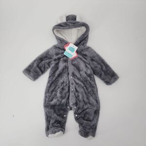 Baby gender neutral unisex hoodie footie long sleeve bear snap jumpsuit